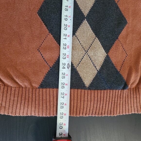 Dockers Mens Sweater Rust Color Knit Argyle Pullover 100% Cotton Large - Picture 6 of 7
